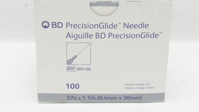 BD 305136 Precision Glide Ndle 27G x 1-1/4inch - Box of 100